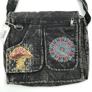 Boho Psychedelic Mushroom Mandala Crossbody Bag Handmade Nepal Indie Alt Grunge